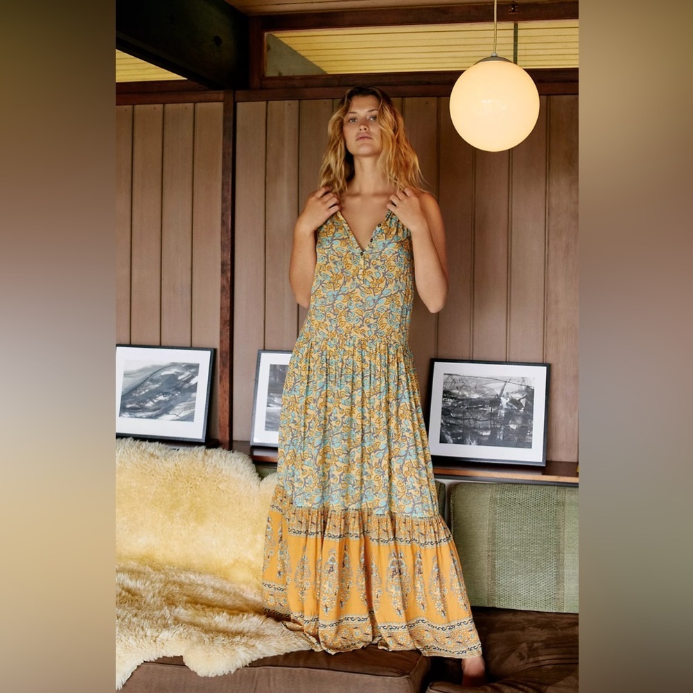 Spell & The Gypsy Collective Delirium Maxi Dress Gold Boho Floral XS Extra Small - Picture 7 of 15